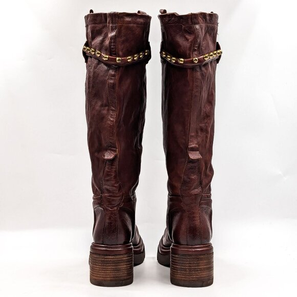 AS98 Wmn Elton Brown Leather Round Platform Moto Biker Boots 10.5-11US EUR42 - Picture 5 of 9
